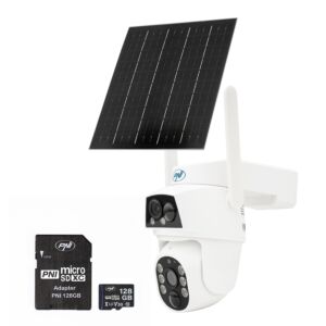 Pachet camera de supraveghere video PNI IP894 GSM 4G PTZ si card de memorie MicroSD PNI 128GB