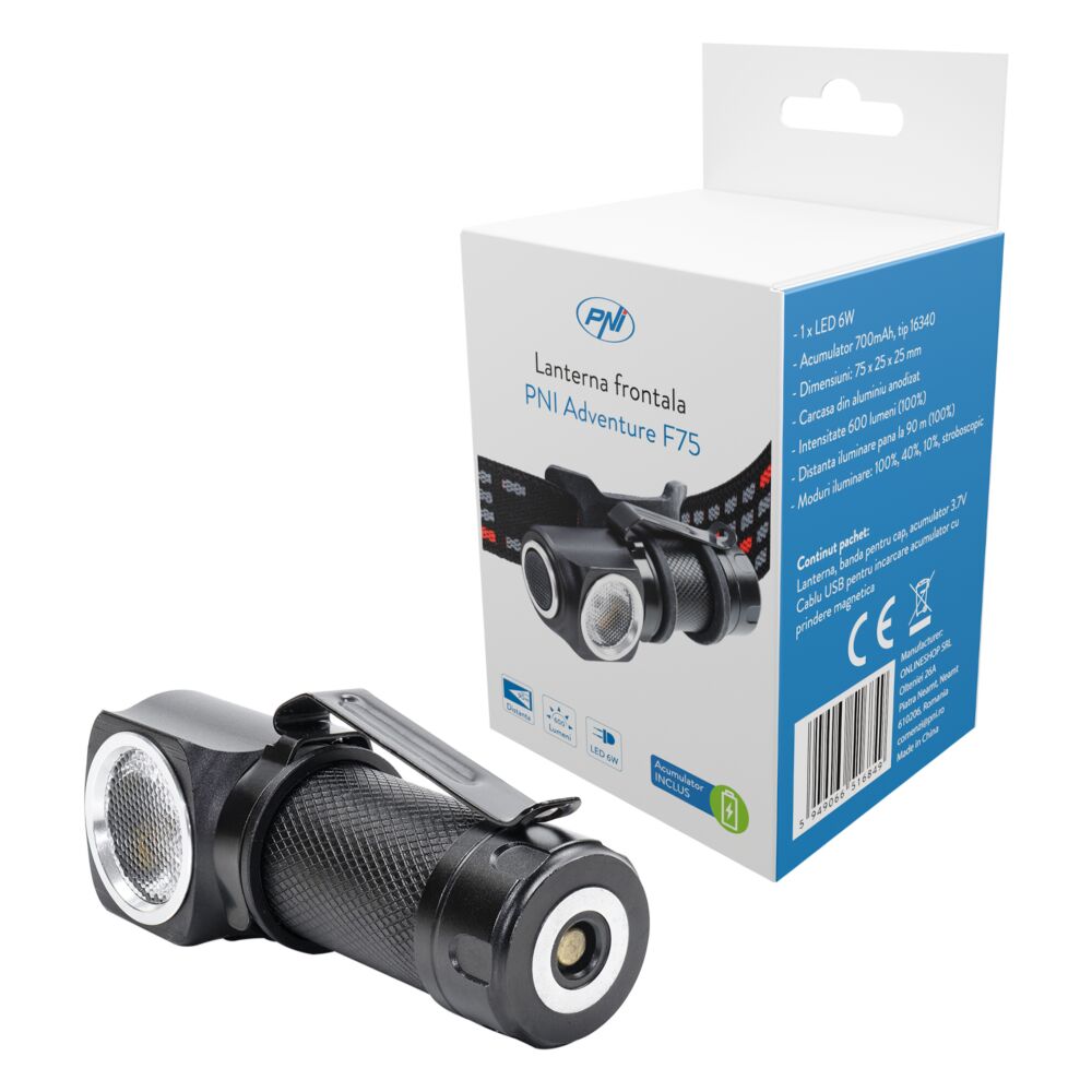 Lanterna frontala PNI Adventure F75 cu led 6W, 600 lm, din