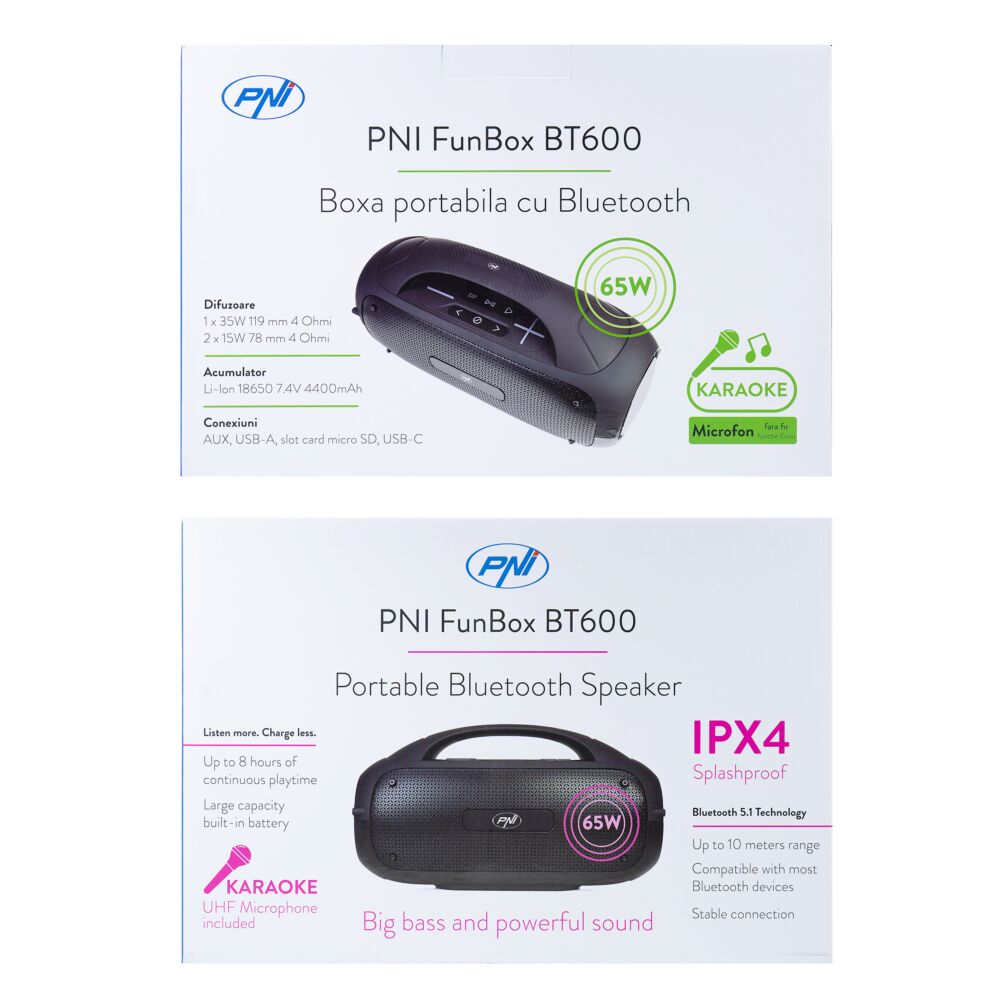 Boxa portabila PNI FunBox BT600, cu Bluetooth, 65W, MP3 player