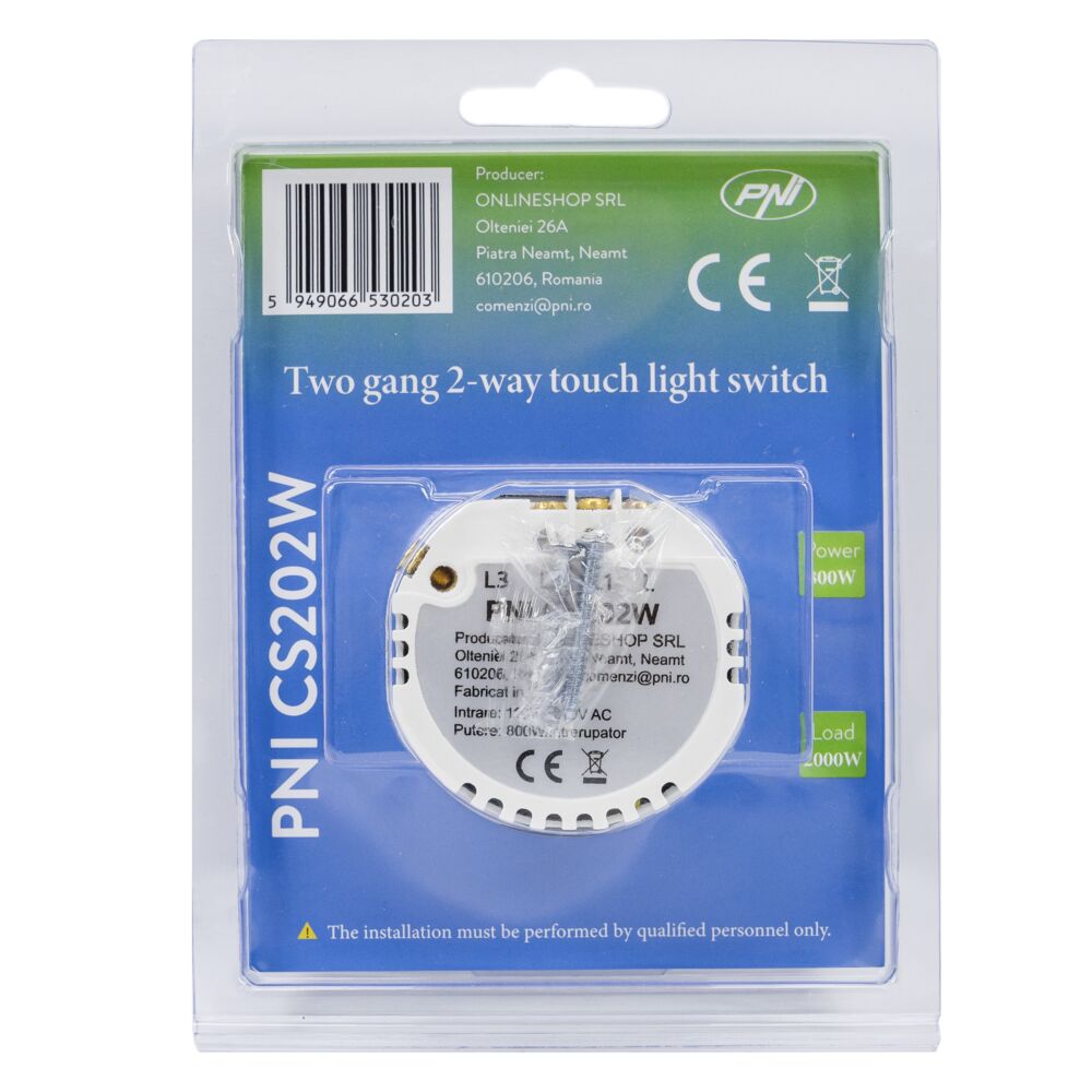 Intrerupator cap scara si cap cruce dublu cu touch PNI CS202W din