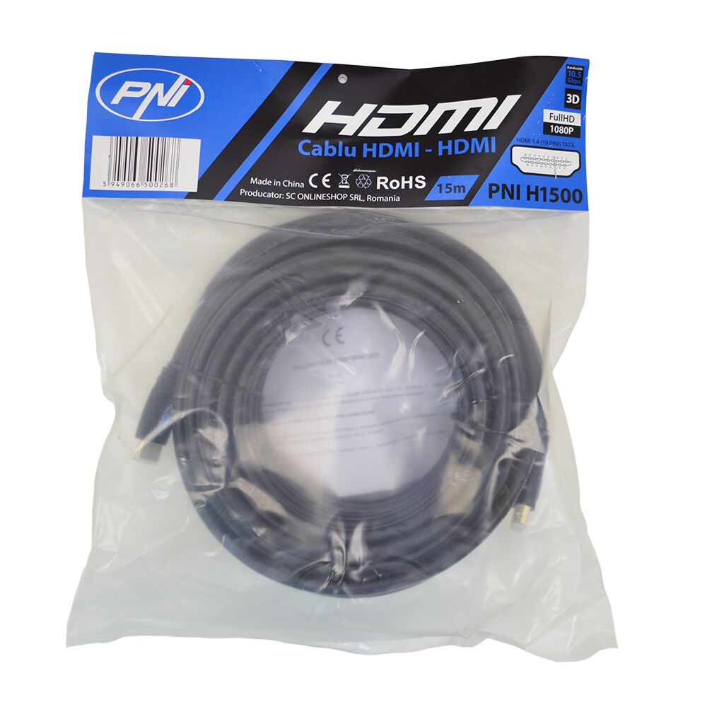 Cablu HDMI PNI H1500 High-Speed 1.4V, plug-plug, Ethernet, gold