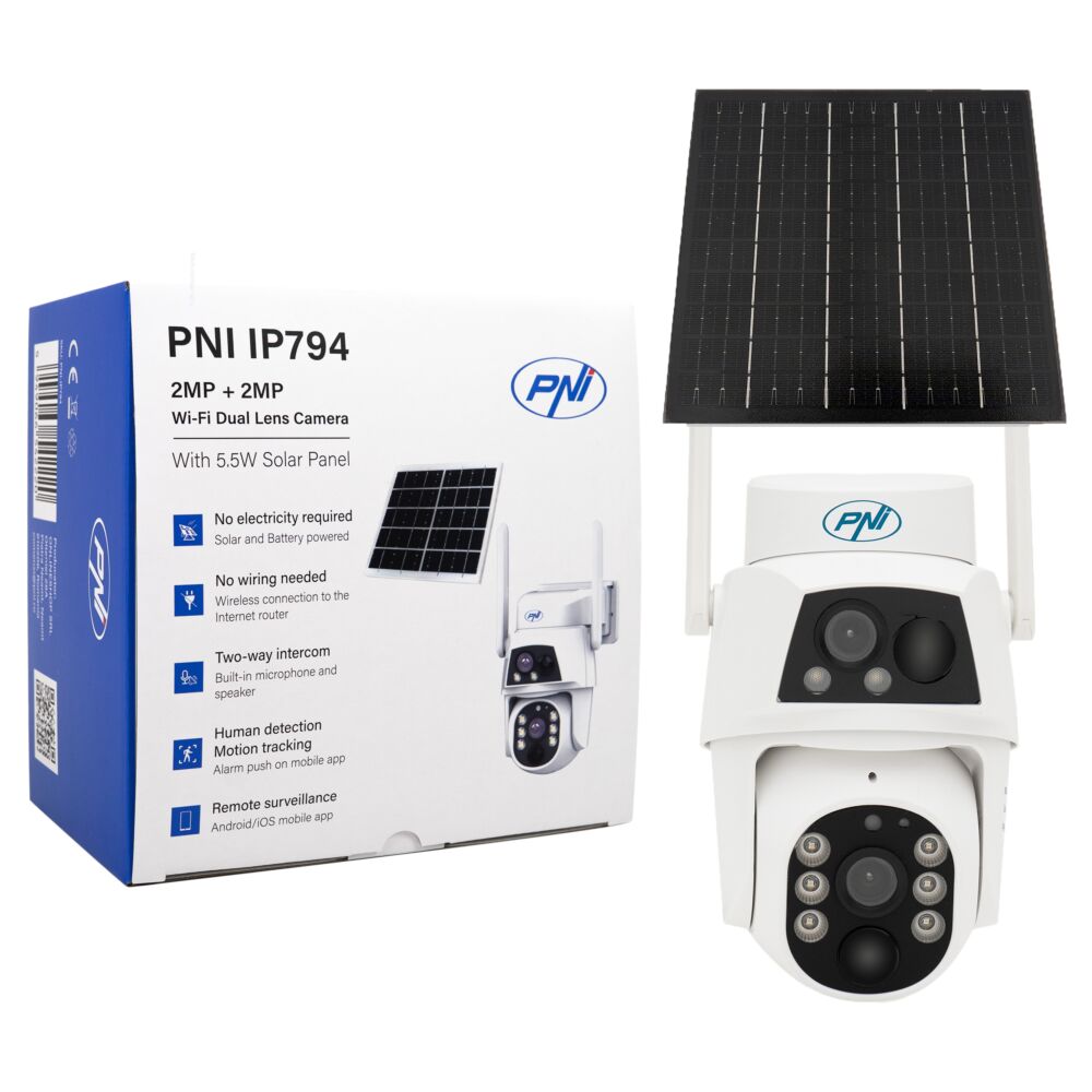 Camera supraveghere video PNI IP794 cu Wi-Fi, PTZ, dual lens 2MP +
