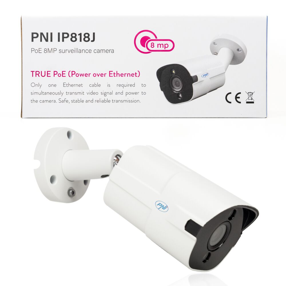 Camera supraveghere video PNI IP818J POE, bullet 8MP, black light