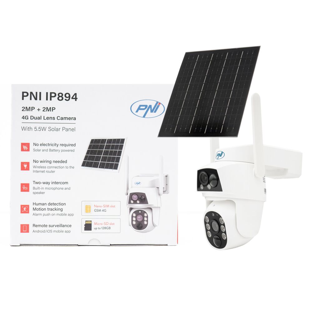 Camera supraveghere video PNI IP894 GSM 4G PTZ, dual lens 2MP +