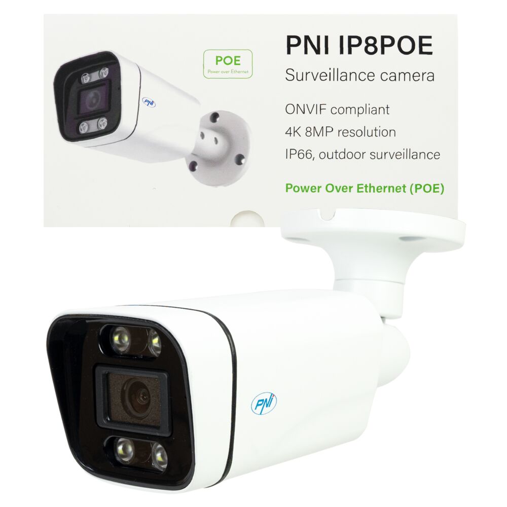 pipipi！ Camera supraveghere video PNI IP8POE 8MP, 4K, D-WDR, 4.0mm, 6 LED