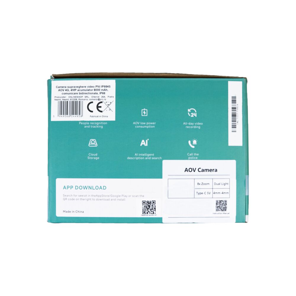 Camera supraveghere video PNI IP984S AOV 4G, 4MP acumulator 8000