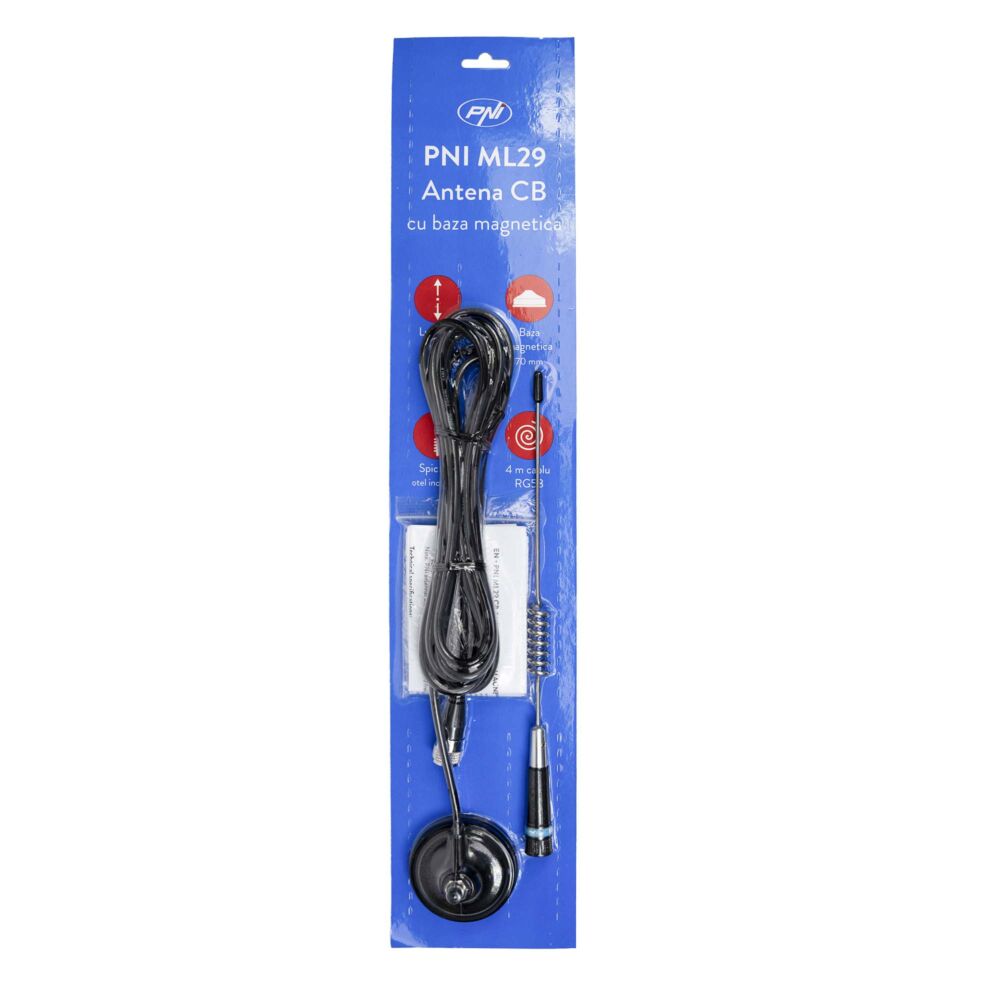 Antena CB PNI ML29 lungime 34 cm, cu magnet inclus diametru 70 mm