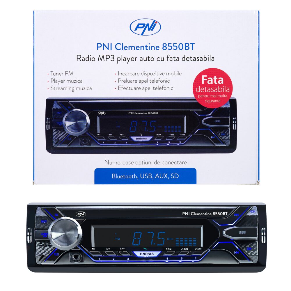Radio MP3 player auto PNI Clementine 8550BT, fata detasabila