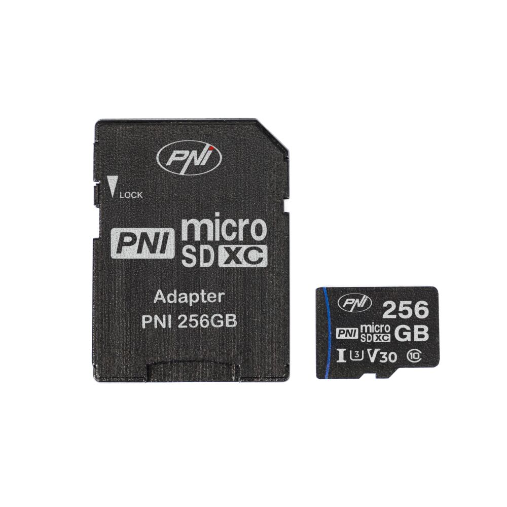 Card de memorie MicroSD PNI 256GB cu adaptor SD Clasa 10, 80 Mb/s, V30