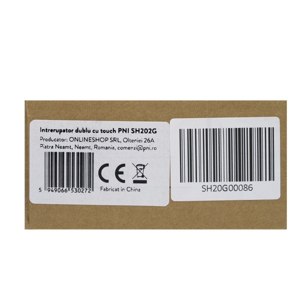 Intrerupator dublu cu touch PNI SH202G din sticla, gold cu LED