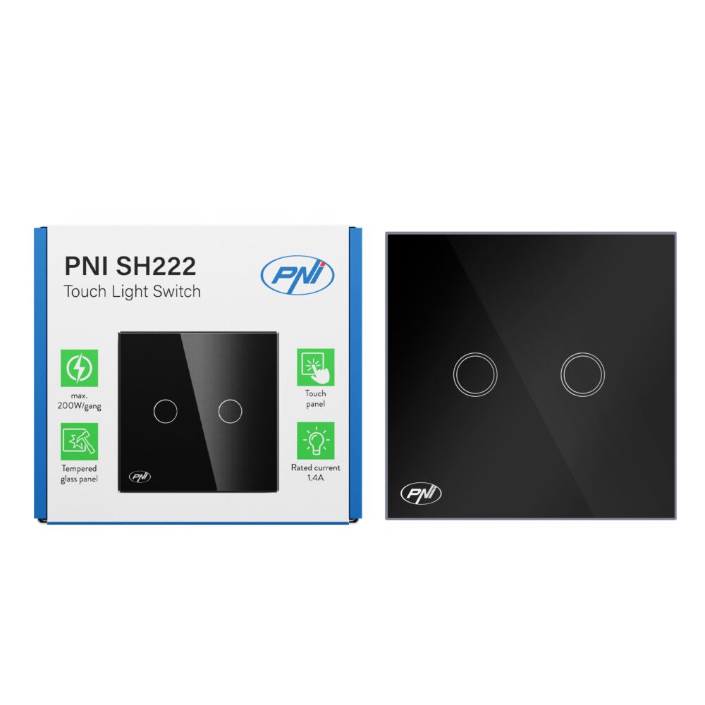 InnerSignal 2点セット Intrerupator dublu cu touch PNI SH222 din sticla, negru cu LED