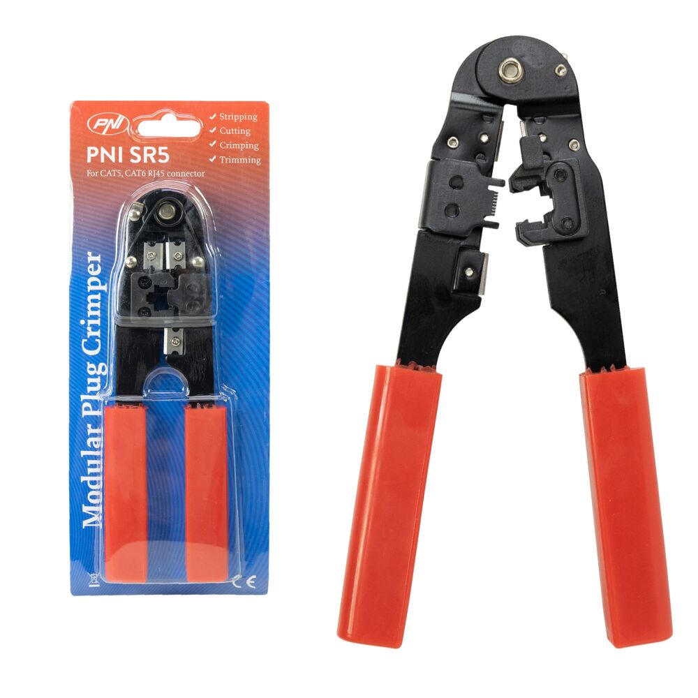 Cleste PNI SR5 pentru taiat, dezizolat cablu si sertizat mufe RJ45