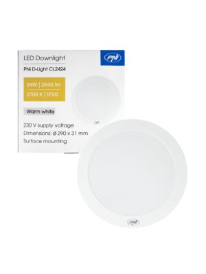 Plafoniera LED PNI D-Light CL2424 24W, rotunda, 2700K, alimentare 230V, 2640 lm, alb cald, diametru 29 cm
