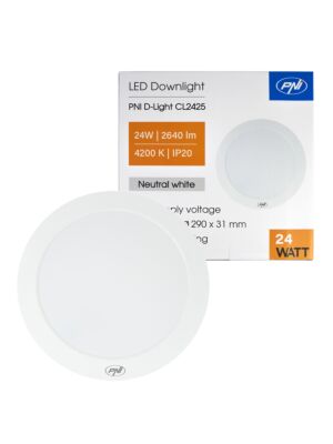 Plafoniera LED PNI D-Light CL2425 24W, rotunda, 4200K, alimentare 230V, 2640 lm, alb neutru, diametru 29 cm