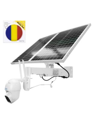 Pachet camera supraveghere video PNI IP60 live PTZ cu panou solar, 2MP, GSM 4G si Sticky Pad Drapel