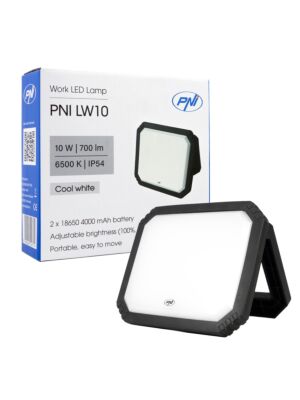 Lampa LED de lucru PNI LW10 10W, portabila, reincarcabila, cu acumulator 2 x 18650 4000mAh, 6500K, IP54, 700 lm, 2 nivel