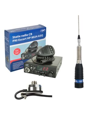 Kit Statie radio CB PNI ESCORT HP 8024 ASQ + Antena CB PNI ML160 cu Suport T941