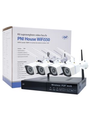 Kit supraveghere video PNI House WiFi550 NVR si 4 camere wireless, 1.0MP