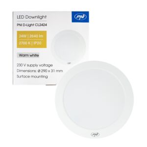 Plafoniera LED PNI D-Light CL2424 24W, rotunda, 2700K, alimentare 230V, 2640 lm, alb cald, diametru 29 cm