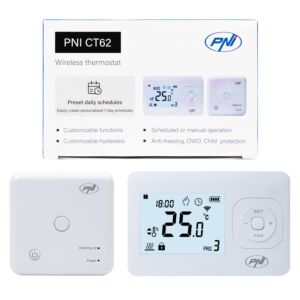 Termostat fara fir PNI CT62 pentru centrale termice, afisaj iluminat, programe zilnice