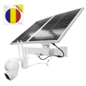Pachet camera supraveghere video PNI IP60 live PTZ cu panou solar, 2MP, GSM 4G si Sticky Pad Drapel
