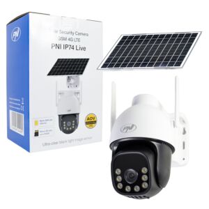 Camera supraveghere video PNI IP74 Live AOV Black Light 4MP GSM 4G cu panou solar si acumulator 16000 mAh Always On Vide