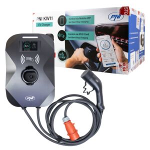 Statie de incarcare PNI KW11, 16A, 11KW, pentru masini electrice, 85V - 415V, trifazat, cablu Type 2 si conector 7 pini 