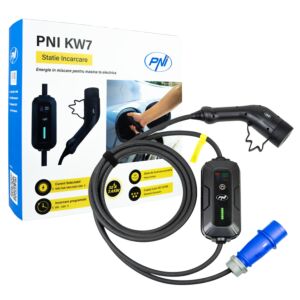 Incarcator portabil PNI KW7 32A, 7.4KW, pentru masini electrice, 230V, monofazat, cablu Type 2 si conector 5 pini IEC621