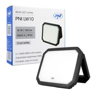 Lampa LED de lucru PNI LW10 10W, portabila, reincarcabila, cu acumulator 2 x 18650 4000mAh, 6500K, IP54, 700 lm, 2 nivel