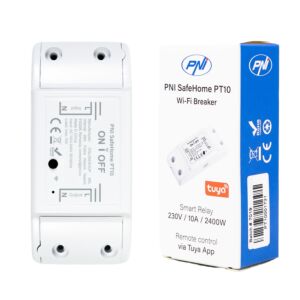 Releu inteligent PNI SafeHome PT10 WiFi, ON / OFF iesire 230V 10A, comanda prin internet, aplicatie de mobil Tuya Smart 