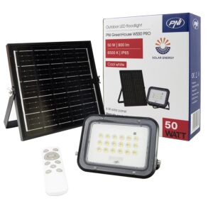 Reflector LED PNI GreenHouse WS50 PRO 50W cu panou solar 6W, acumulator 5000mAh, 800lm, telecomanda, timing si luminozit